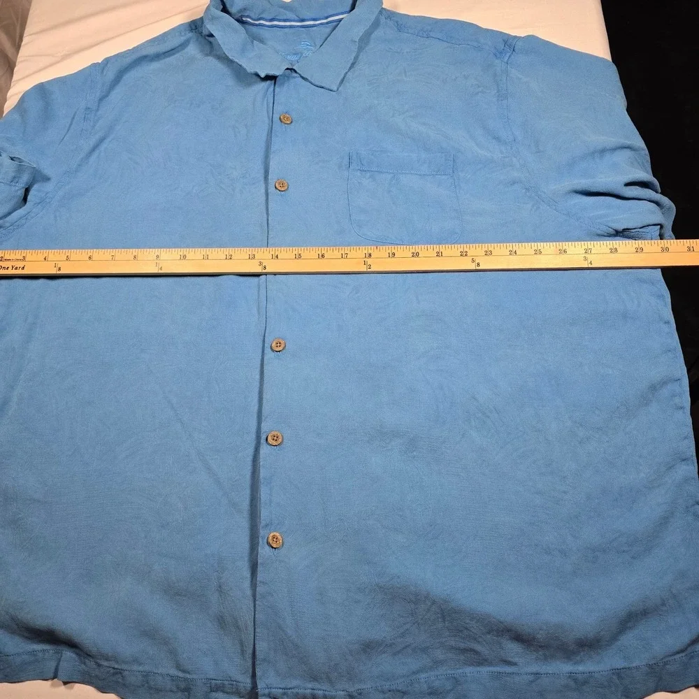 Tommy Bahama Mens Blue 100% Silk Floral Short Sleeve Camp Shirt Size 2XL